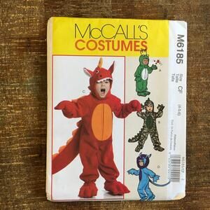McCalls Sewing Pattern M6185 Kids Toddler Costume Dinosaur Dragon Frog 4-6 UNCUT